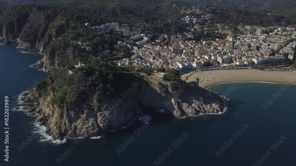 Aerial shot of Castle of Tossa in Tossa de Mar in Girona, Catalonia, Costa Brava, Spain. 4K drone footage Aerial shot of Castle of Tossa in Tossa de Mar in Girona, Catalonia, Costa Brava, Spain. 4K drone footage
