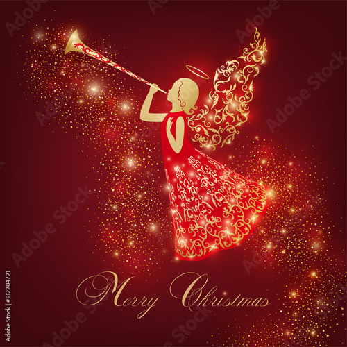 Vintage angel with ornamental wings and trumpet