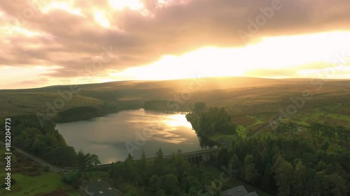 Aerial footage of sunset over Venford reservoir, Dartmoor photo