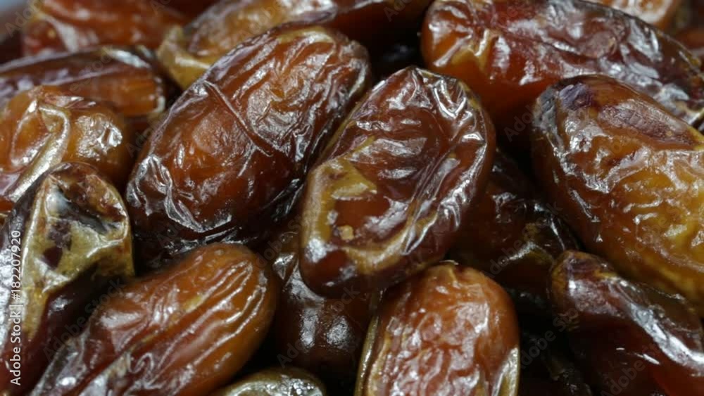 Dried date fruit rotates , close up, macro date fruit background Dried date fruit rotates , close up, macro date fruit background