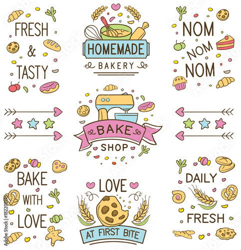 Colorful doodle bakery Logo and Ornament