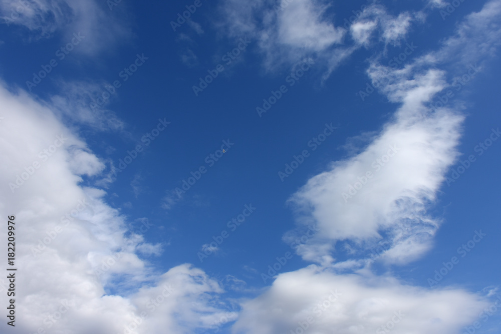 Obraz premium 飛行機と 青空と雲「空想・雲のモンスターたち」（Ｖ字回復、Ｖ字空間、勝利を確信する、勝利宣言、勝利を信じて応援するなどのイメージ）