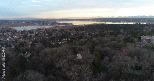 Seattle WA Aerial View Capitol Hill Montlake Lake Washington 520 Bellevue Kirkland Background photo