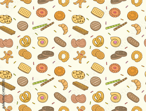 Doodle cookies and biscuit seamless pattern