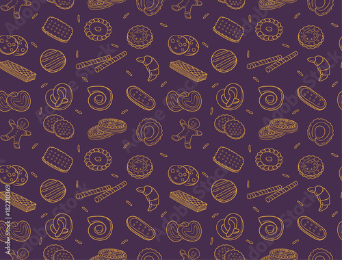 Doodle cookies and biscuit seamless pattern