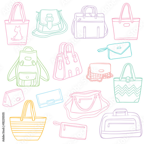 Set of doodle outline fashion bags collection