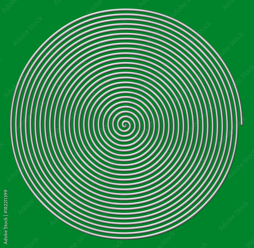 Metallic spiral on green background Metallic spiral on green background