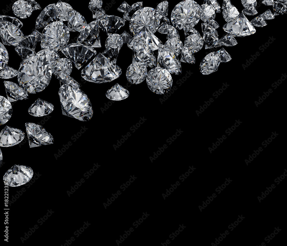Group of Diamonds isolated on black background with space. Group of Diamonds isolated on black background with space.