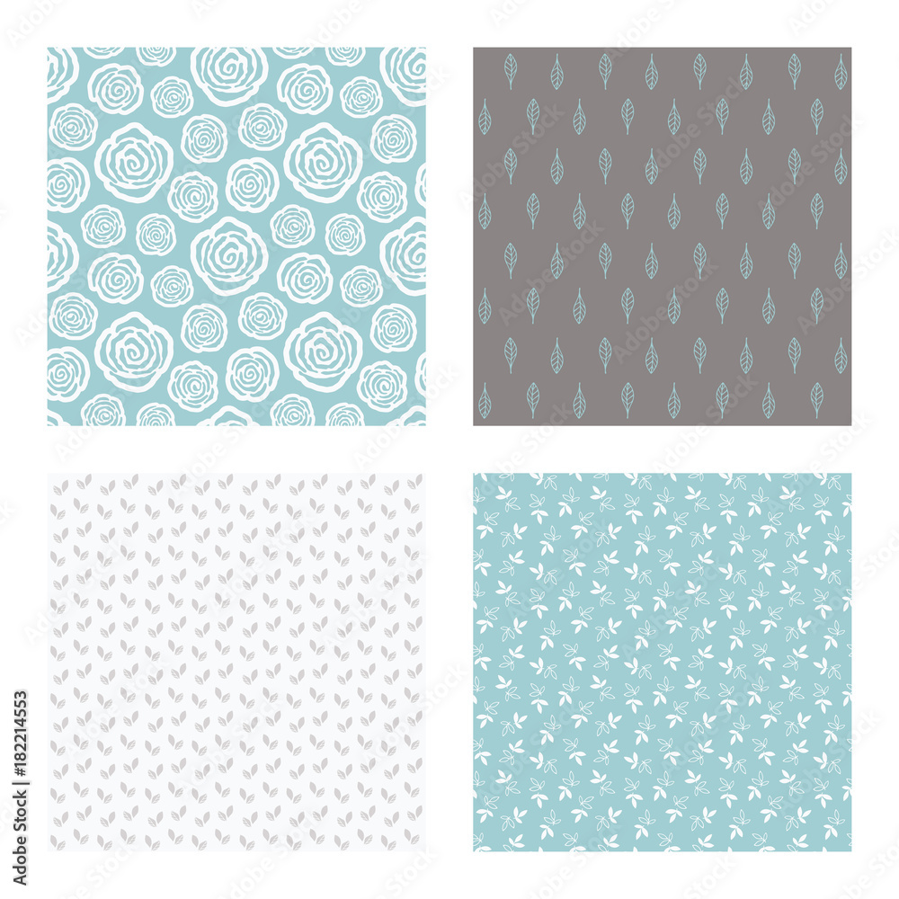 set of vector seamless floral and leaf patterns, abstract background illustrations set of vector seamless floral and leaf patterns, abstract background illustrations