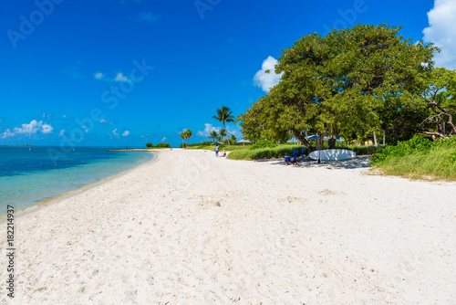 Sombrero Beach with palm trees on the Florida Keys, Marathon, Florida, USA. Tropical and paradise destination for vacation.