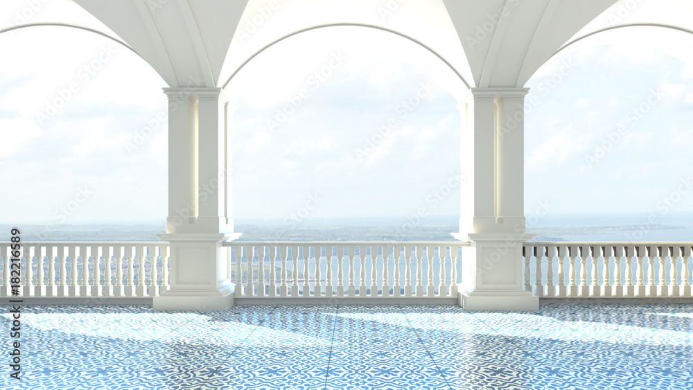 3d render from imagine classic luxury balcony sea view  Italy Mediterranean clear