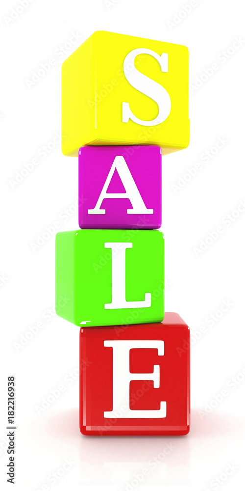 bright glossy cubes with letters forming the word sale, 3d render, 3d illustration bright glossy cubes with letters forming the word sale, 3d render, 3d illustration