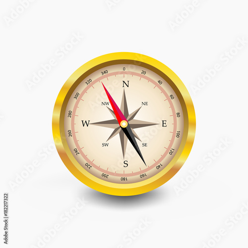 golden wind rose isolated on white blackground