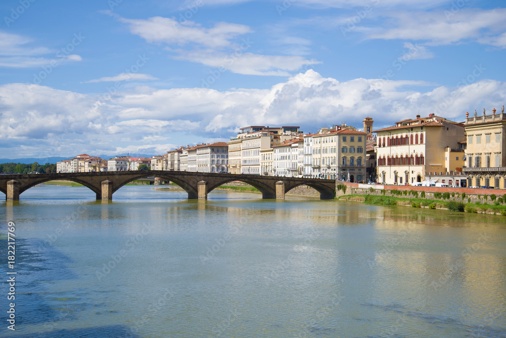 Bridge Ponte alla Carraia on a sunny September day. Florence, Italy