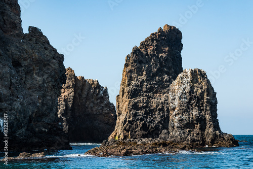 Rock formations at East Anacapa Island in Channel Islands National Park off the coast from Ventura, California.