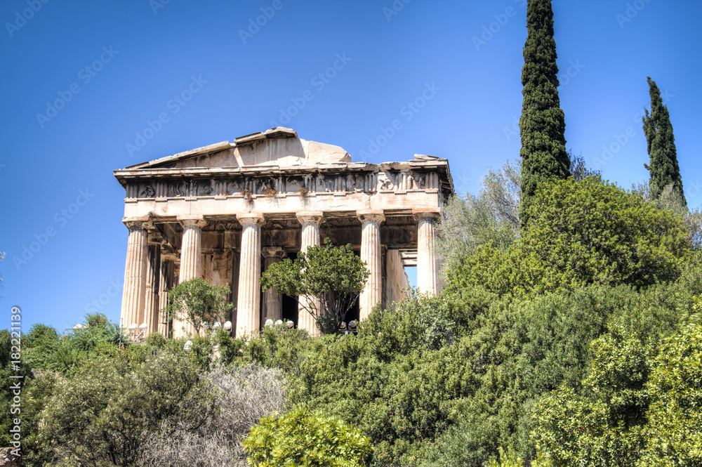 The Famous Hephaistos temple on the Agora in Athens, the capital of Greece. This is one of the best reserved temples of the ancient Greek empire
