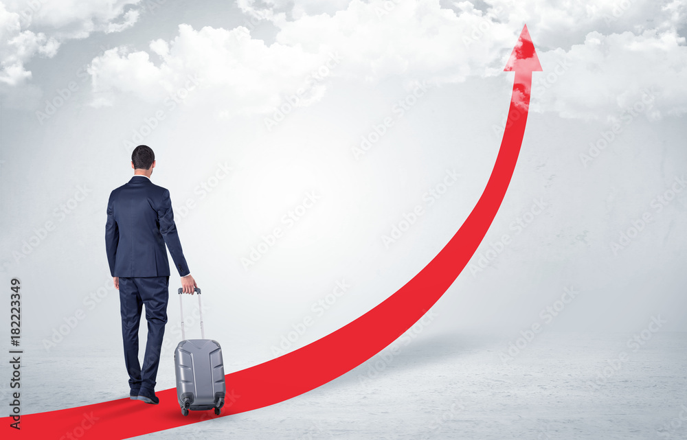 Obraz premium Businessman leaving on the red carpet arrow