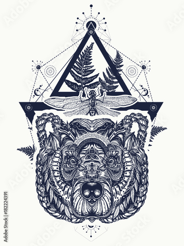 Bear Head Tattoo - Geometric Sketch Style Bear Head Tattoo Idea Bear Tattoo Designs Bear Tattoo Tattoos - These powerful bear head tattoos give such a powerful look on the skin!