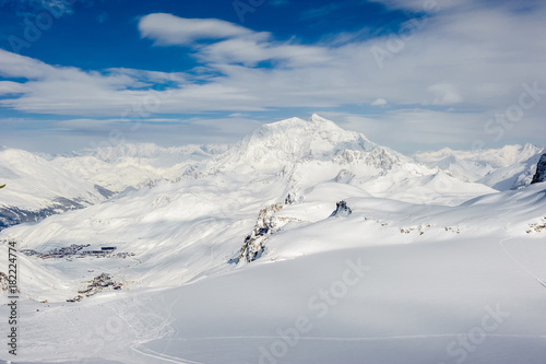 Alpine winter mountain landscape. French Alps with snow. © haveseen