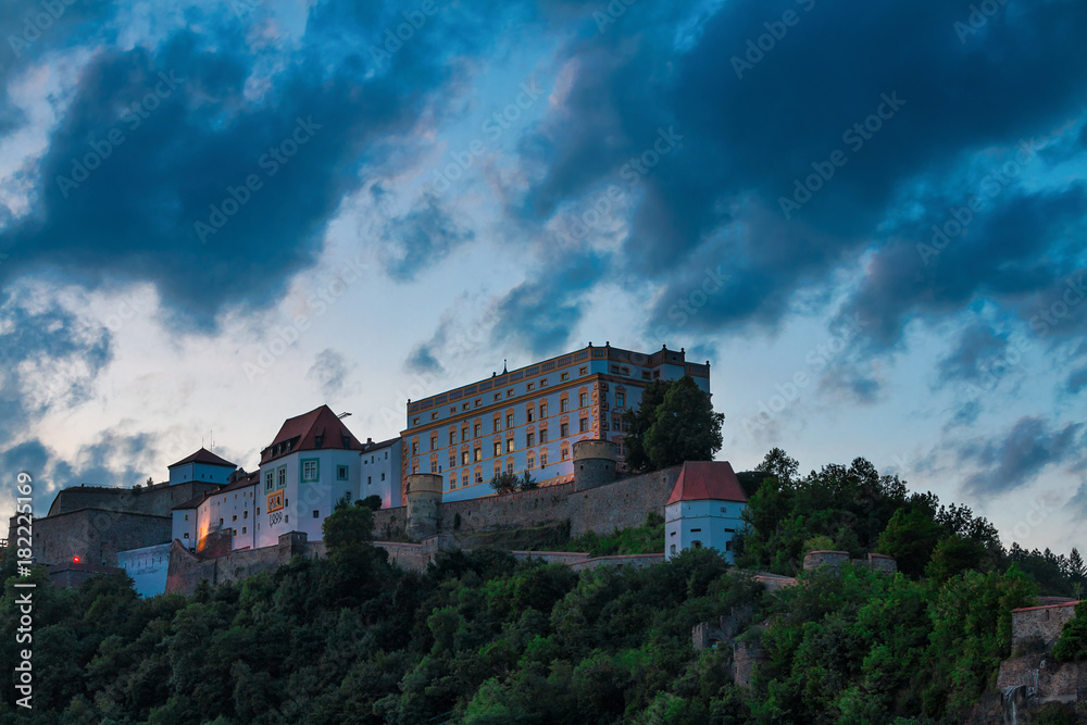 A night picture of Veste Oberhaus with the river Inn at Passau A night picture of Veste Oberhaus with the river Inn at Passau