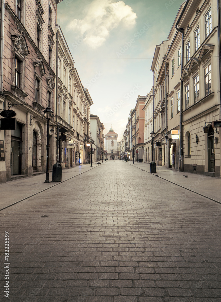 Naklejka premium Florian street in historic city center of Krakow, Poland