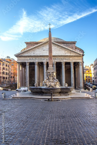 Ancient Roman Pantheon temple, front view - Rome, Italy