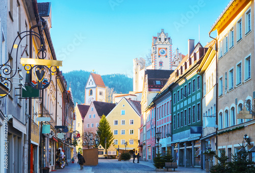 Old part of the city of Fussen  in beautiful sunny morning  after New Year's Eve,  Bavaria, Germany photo