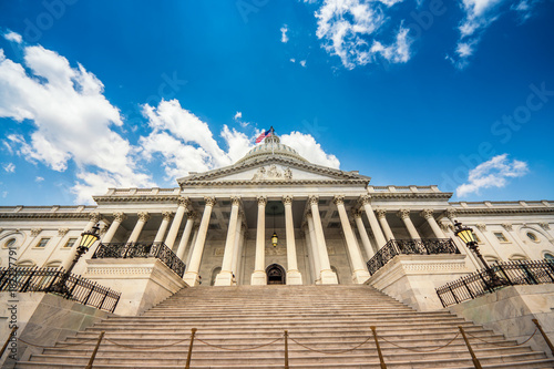 Stairs leading up to the United States Capitol Building in Washington DC - East Facade of the famous US landmark.