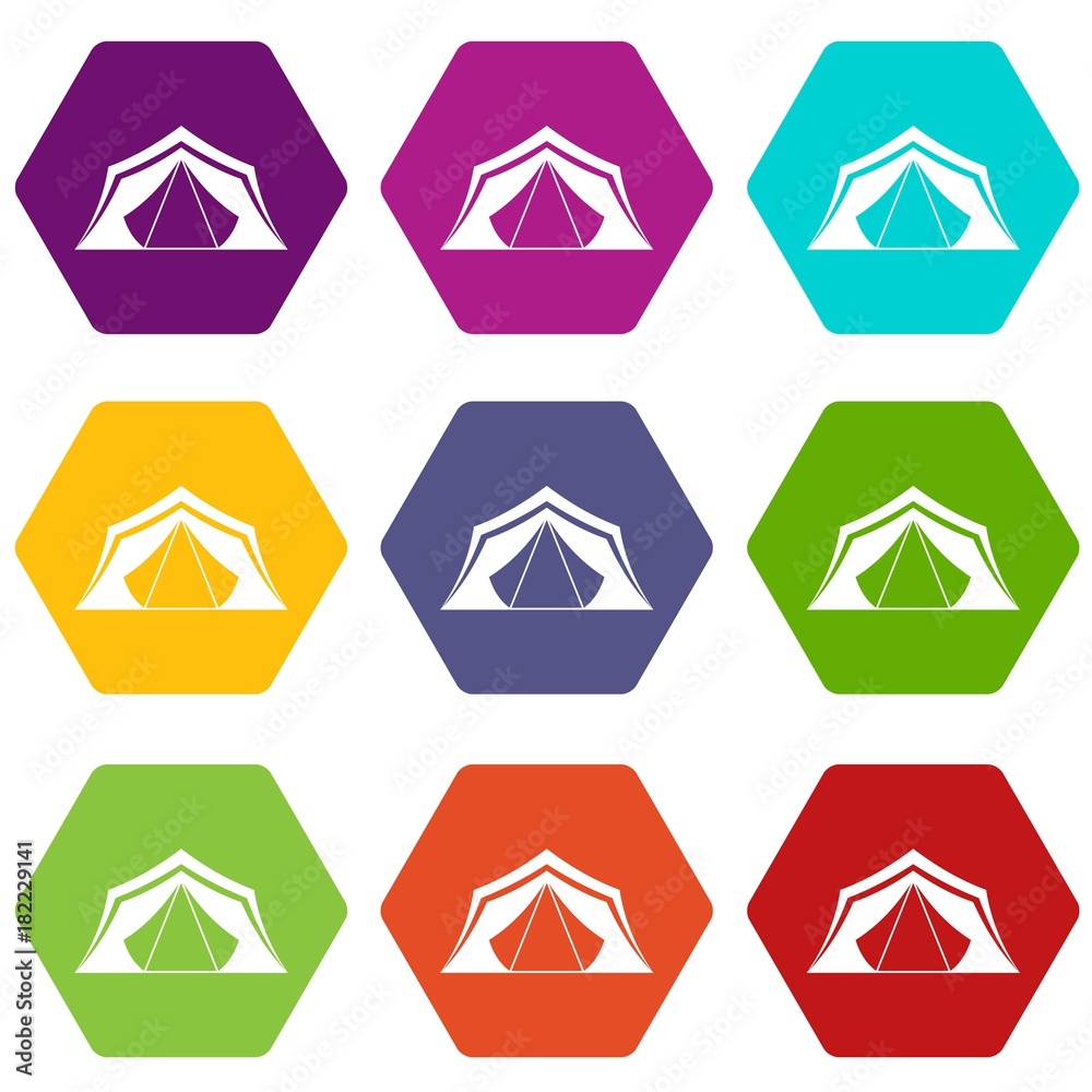 Tent icon set color hexahedron