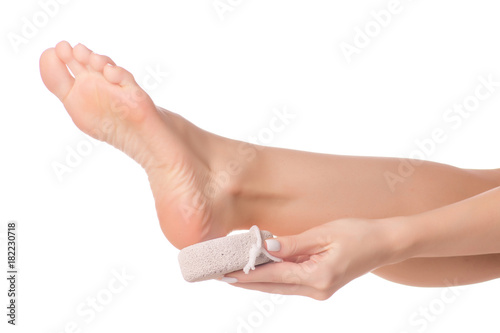 Female feet heel stone pumice