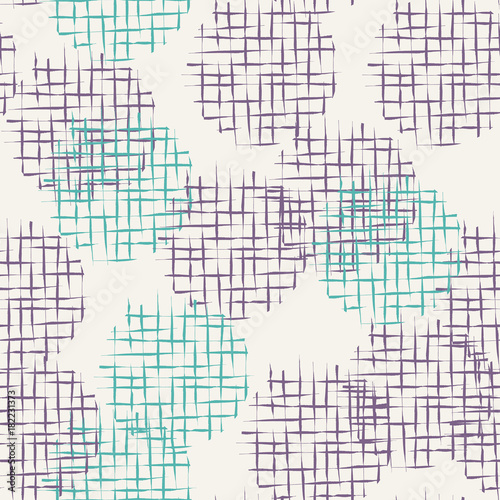 Handdrawn scribble grid textured circles seamless pattern