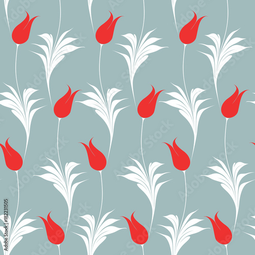 Canvas Print Elegant Iznik style tulips seamless pattern
