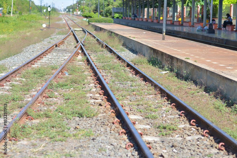 Junction of railway in train station. Junction of railway in train station.
