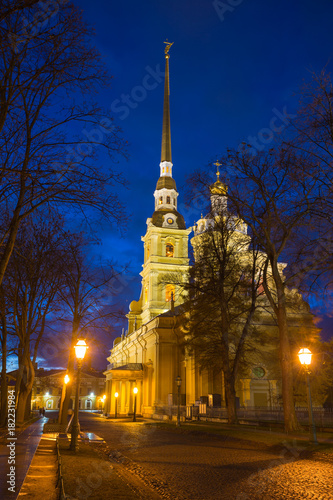 Architectural ensemble The Peter and Paul Cathedral in the evening