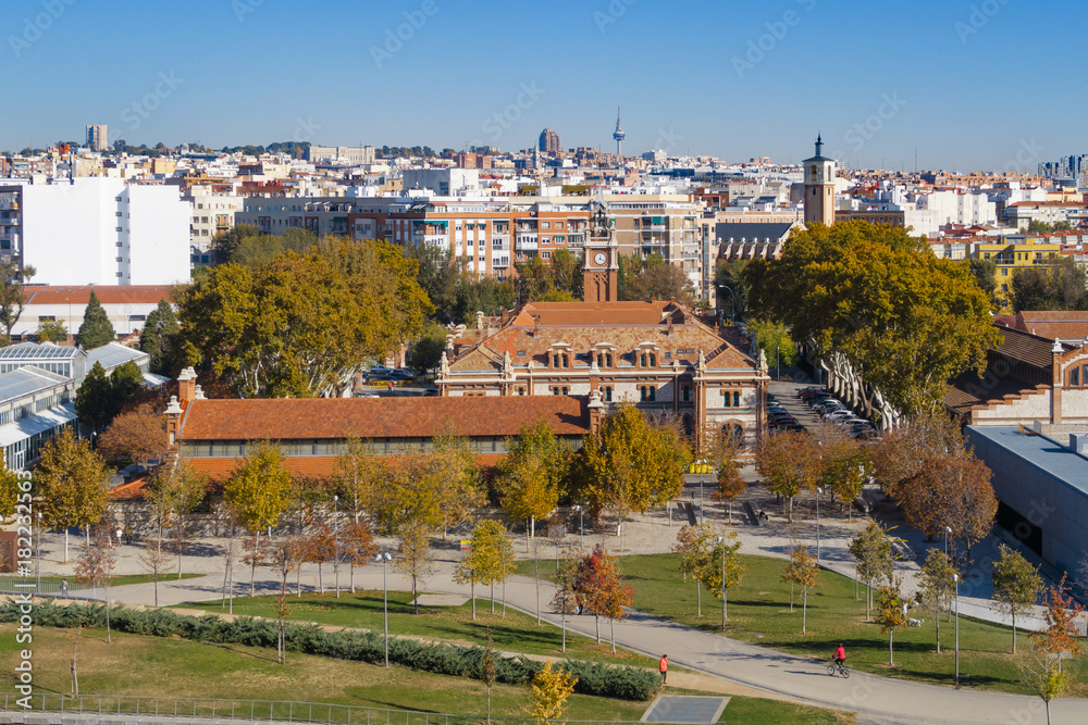 Obraz premium Cultural center called La Casa del Reloj, in the Madrid area known as Madrid-rio, next to the Manzanares river