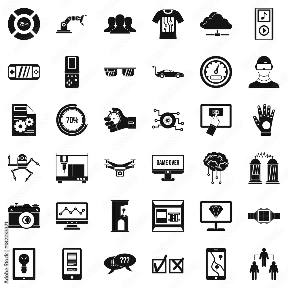 Game over icons set, simple style