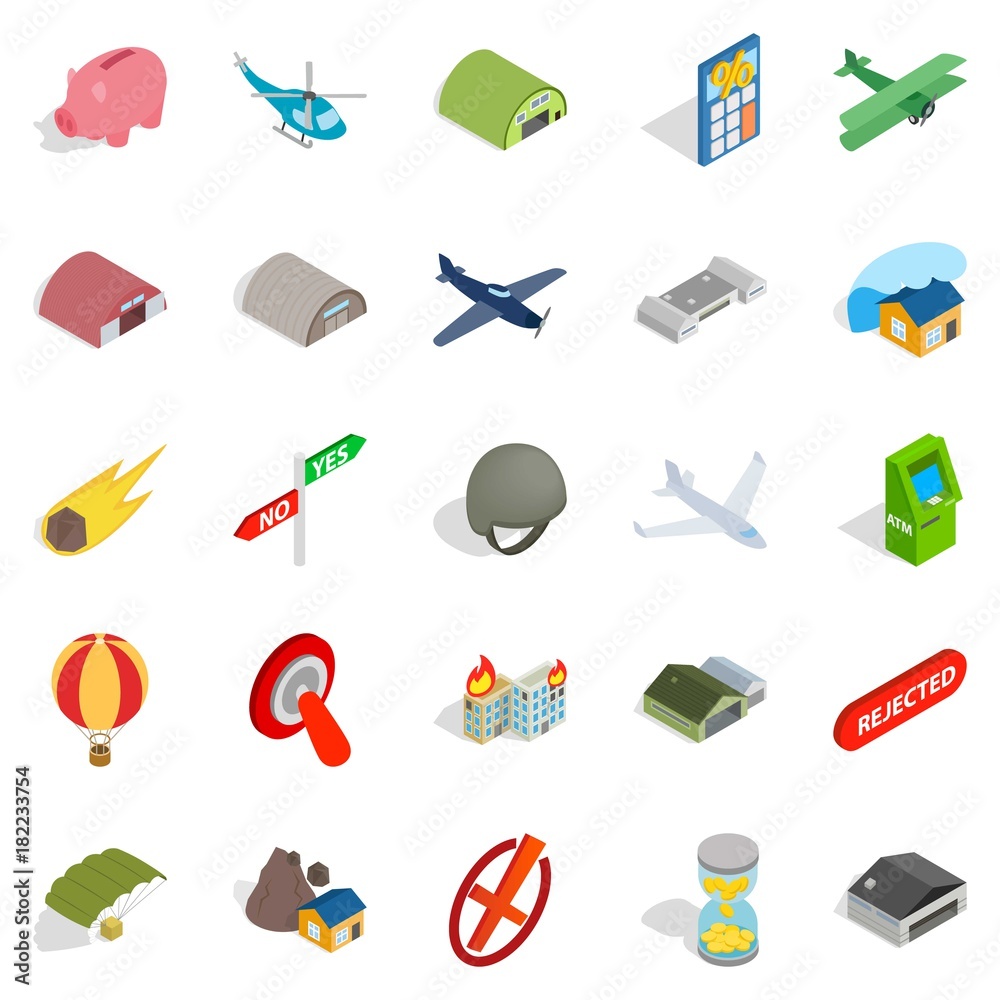 Military training icons set, isometric style