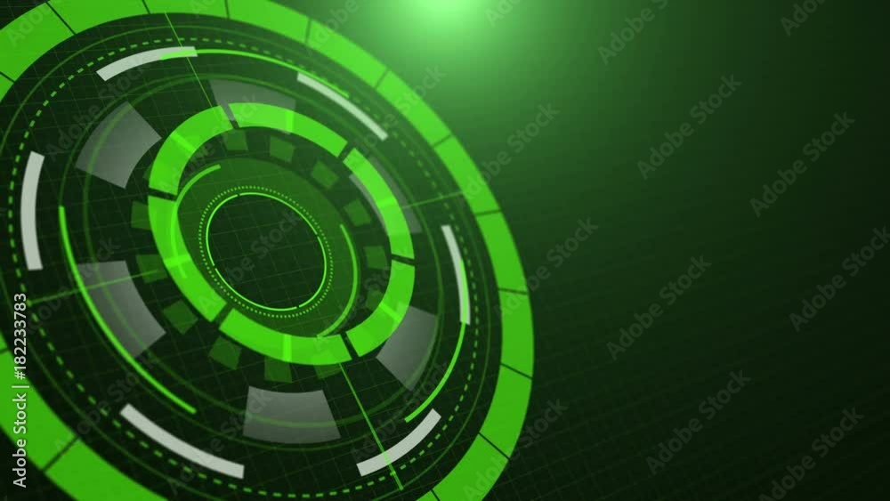 Futuristic HUD Opener Green 
Modern user interface intro scene. 
While the interface performs analysis write an introductory text on the right. Add a logo or final text at the end.
