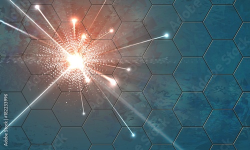 Explosion on a background with hexagons