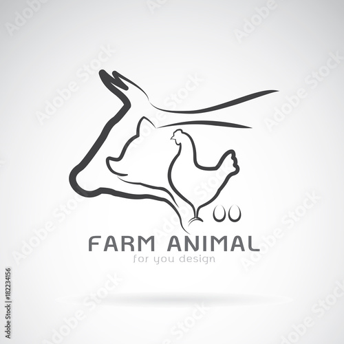 Vector group of animal farm label., Cow,pig,chicken,egg. Logo Animal.