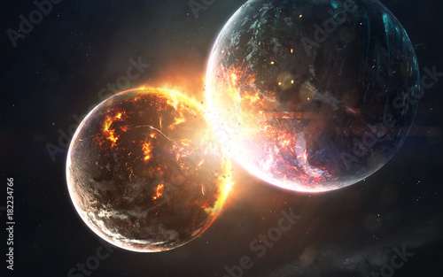 Planet cataclysm. Science fiction space visualisation. Cosmic explosion. Elements of this image furnished by NASA