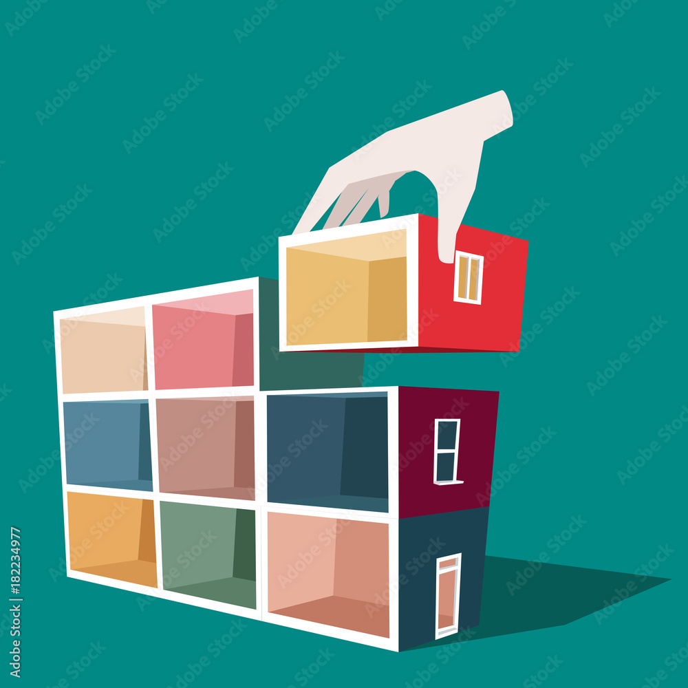 Hand constructing colorful building from blocks
Hand constructing colorful building from blocks