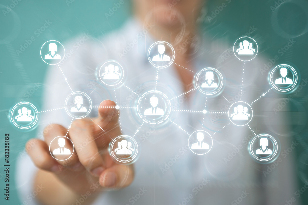 Businesswoman using social network connection 3D rendering Businesswoman using social network connection 3D rendering