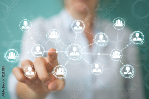 Businesswoman using social network connection 3D rendering