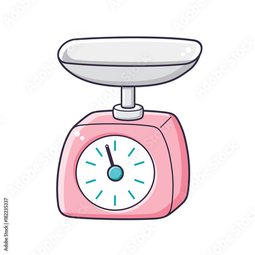 Pink kitchen scales vector isolated.