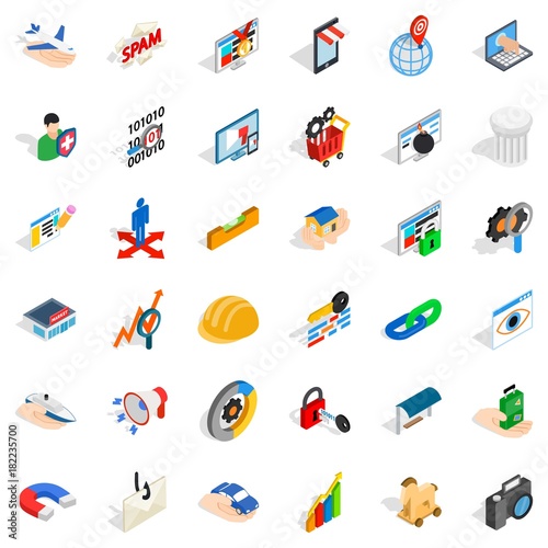 Megaphone icons set, isometric style