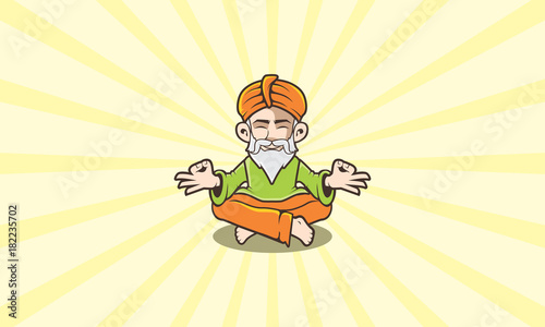 guru, meditation, peaceful, relax, india, hindu, health, body,  ascetic, asia, asian, hinduism, old, man, religion, traditional, emblem symbol icon vector logo