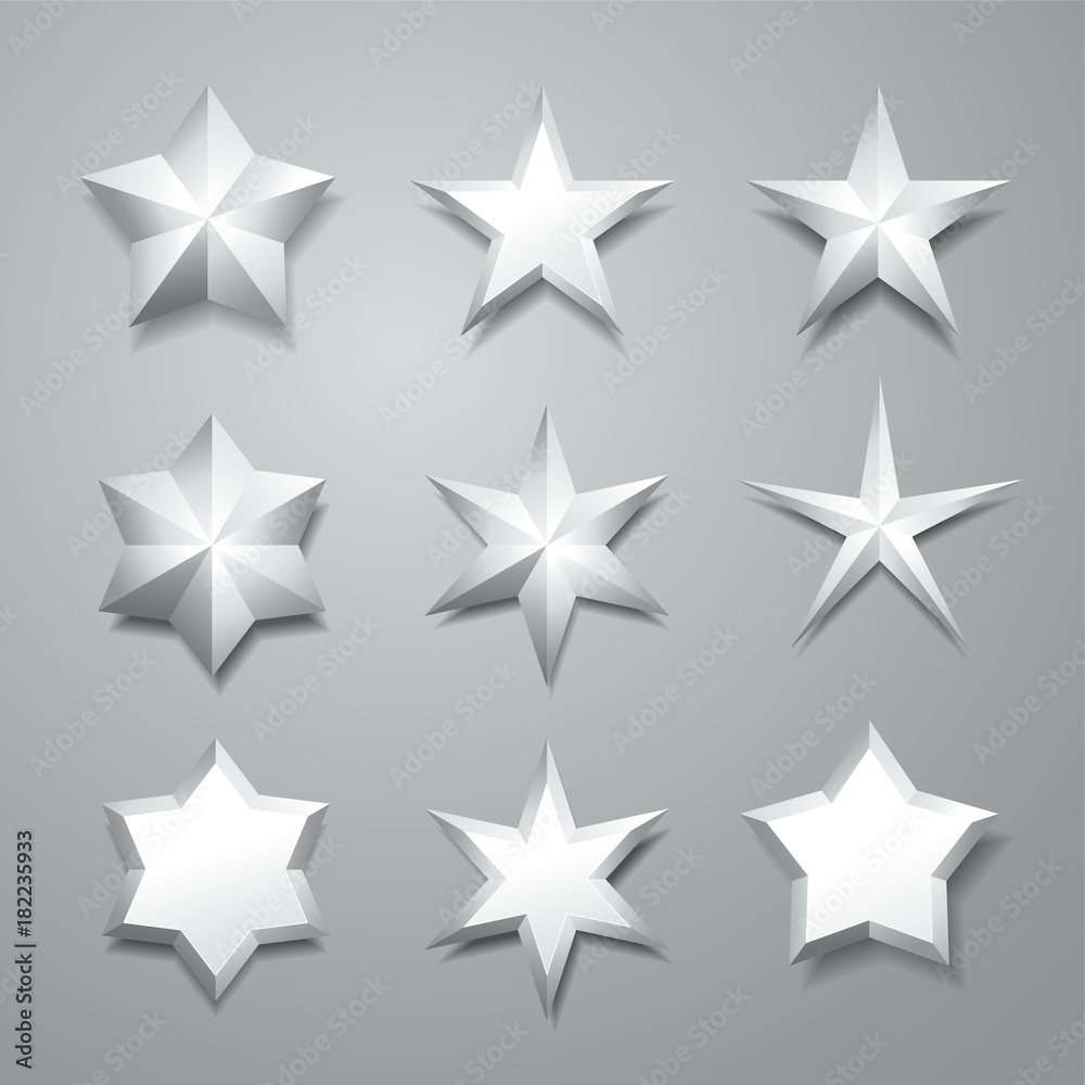 Grey isolated 3d stars. Grey isolated 3d stars.