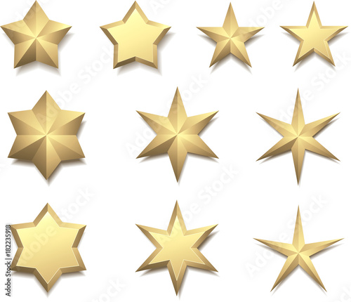 Gold 3d stars isolated on white.