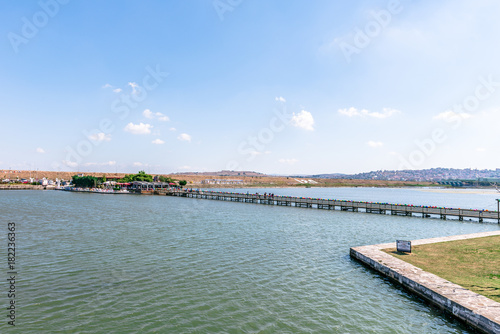 View of Kucukcekmece Mimar Sinan(Architect Sinan)Bridge which was built by Ottoman Architecture Mimar Sinan (Architect Sinan).TURKEY, ISTANBUL,30 JULY 2017